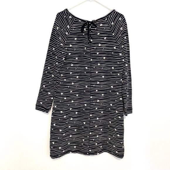 T BY TALBOTS Long Sleeve Mixed Print Dress Navy Blue Cream Striped Floral Cotton - Picture 9 of 11